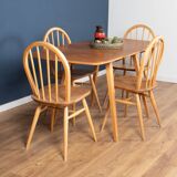 Retro Blonde Ercol Model 383 Dining Table & Four Model 370 Windsor Kitchen Dining Chairs