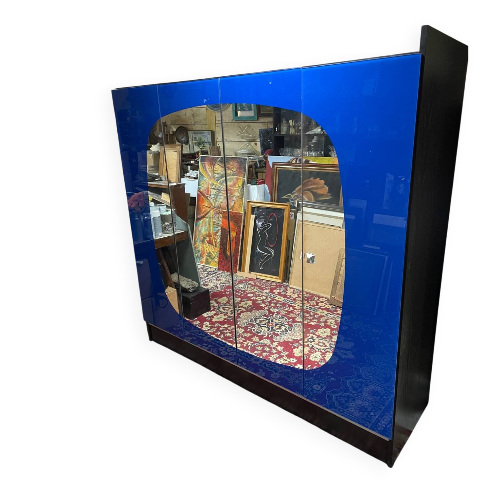 Vintage blue mirror wardrobe from the 70s.