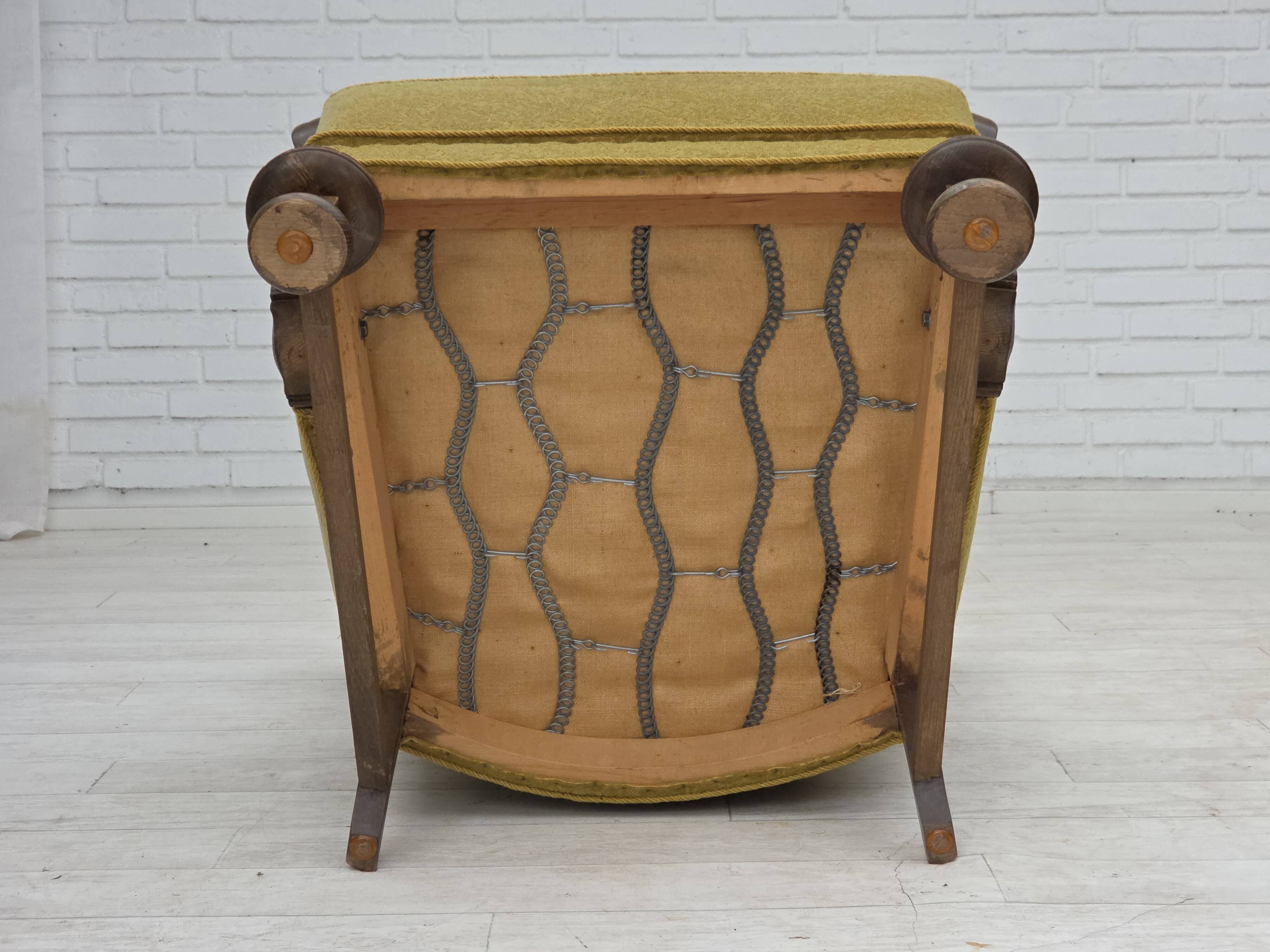 1960s, Danish armchair, furniture cotton/wool fabric, solid oak wood.