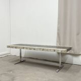 Vintage coffee table in chromed metal and ceramic