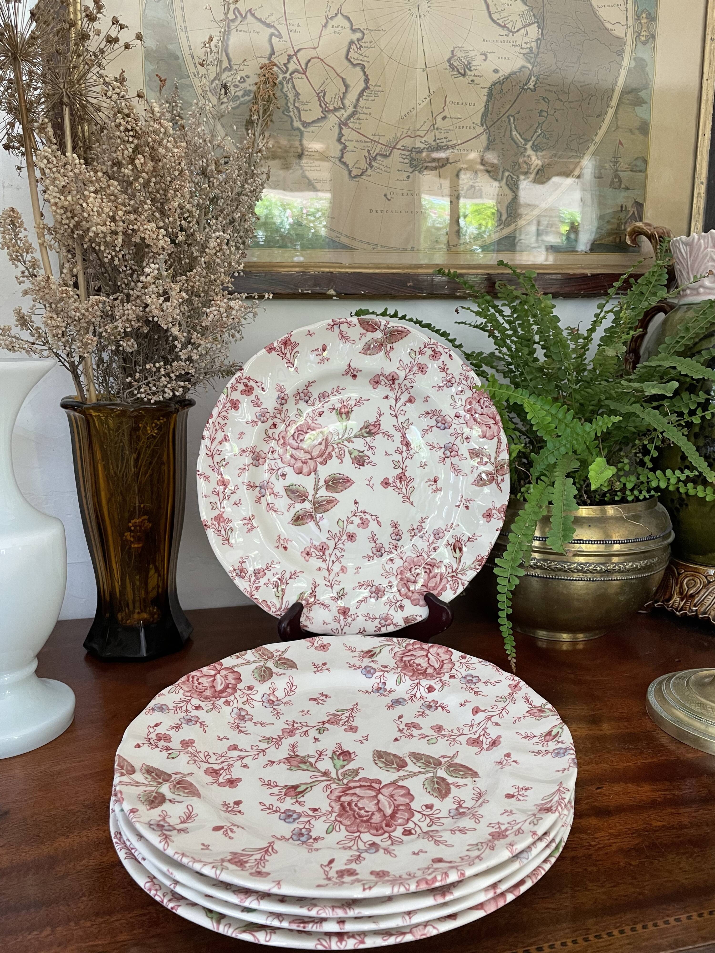 Set of 5 flat plates johnson brother pink chintz