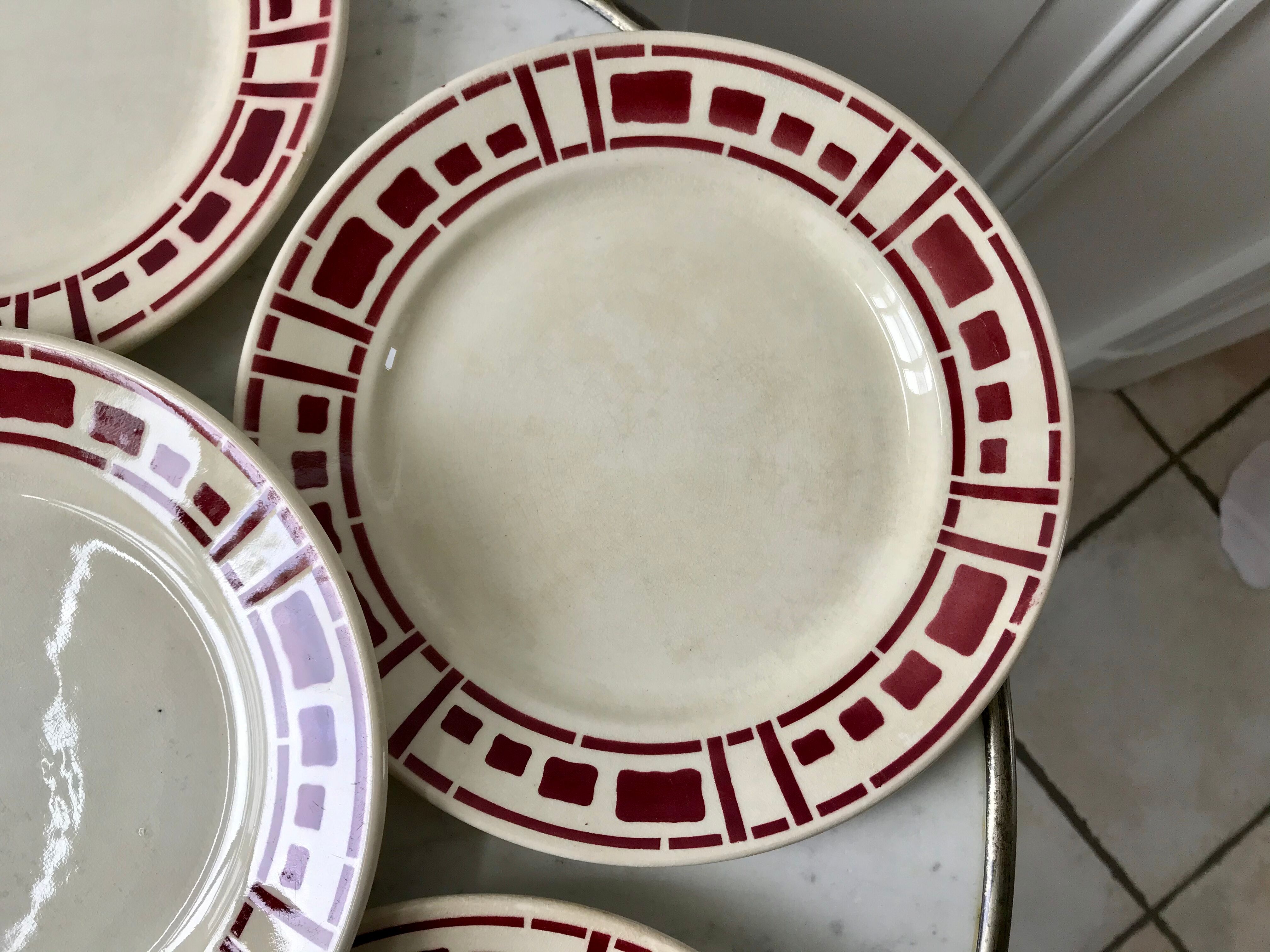 Set of 6 flat plates Badonviller model "Barbizon" 30s