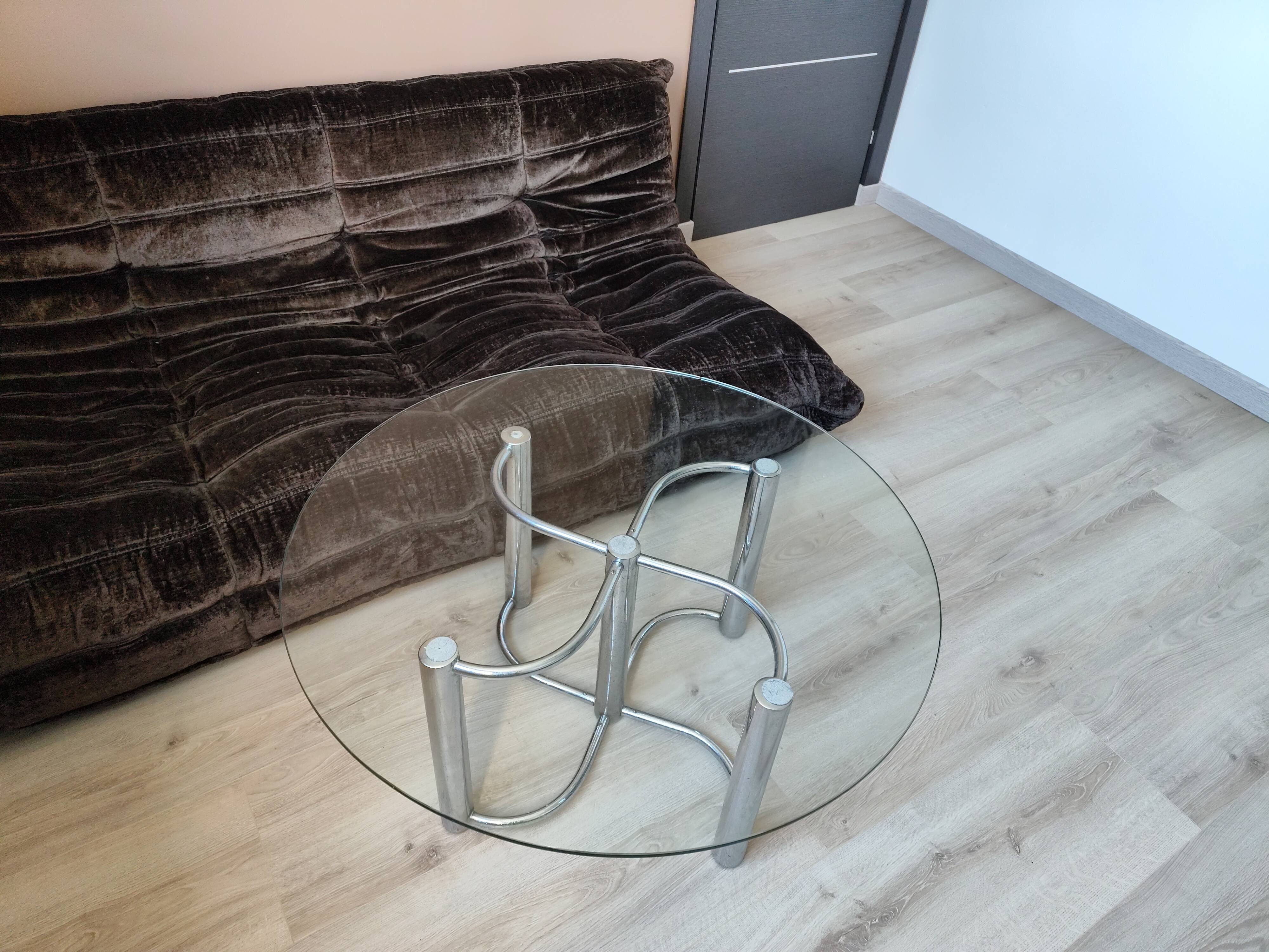 Vintage chrome steel and glass coffee table from Italy from the 70s