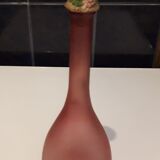 Old pink frosted glass liquor decanter with decorated cap