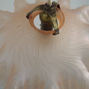 French Vintage 1930s Pink Frilled Glass Shade Hanging Light Brass Fittings