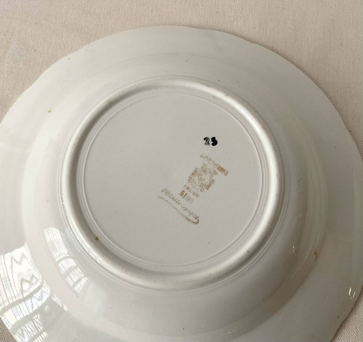 Pair of deep plates Sarreguemines — antique earthenware, floral decoration