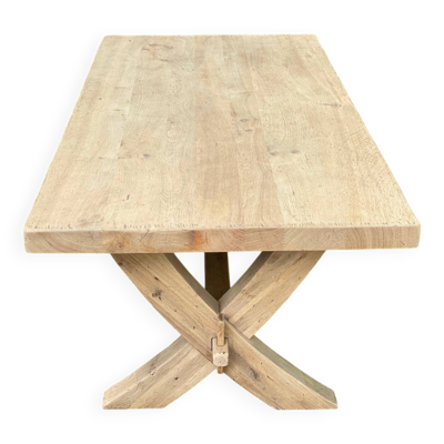 Grande table de monastère 220 cm rénovée en chêne massif brut piètement en