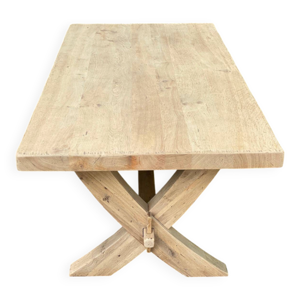Grande table de monastère 220 cm rénovée en chêne massif brut piètement en