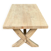 Large monastery table 220 cm renovated in raw solid oak with a base in