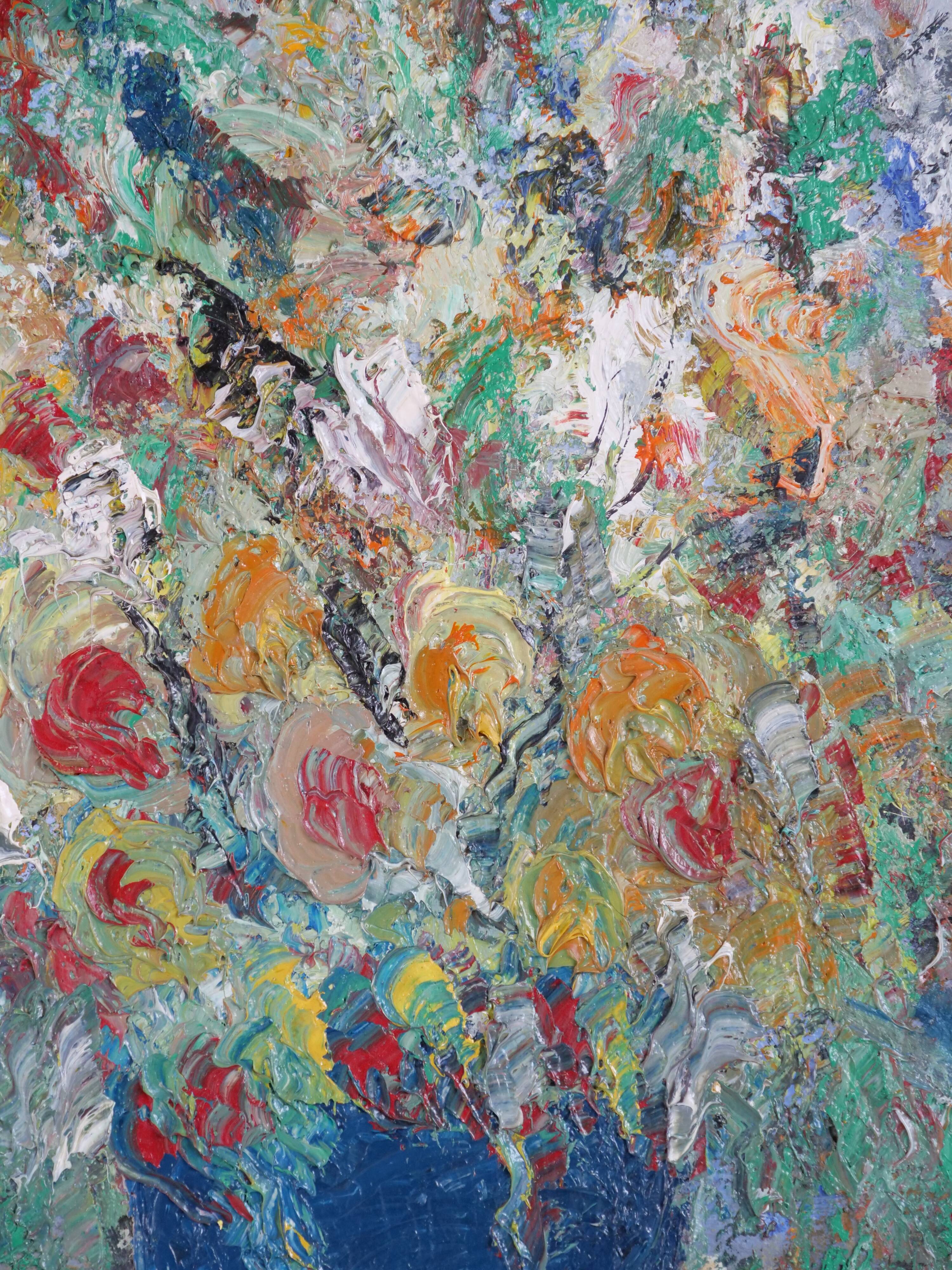 Expressionist painting bouquet floral oil on canvas JC Piquet