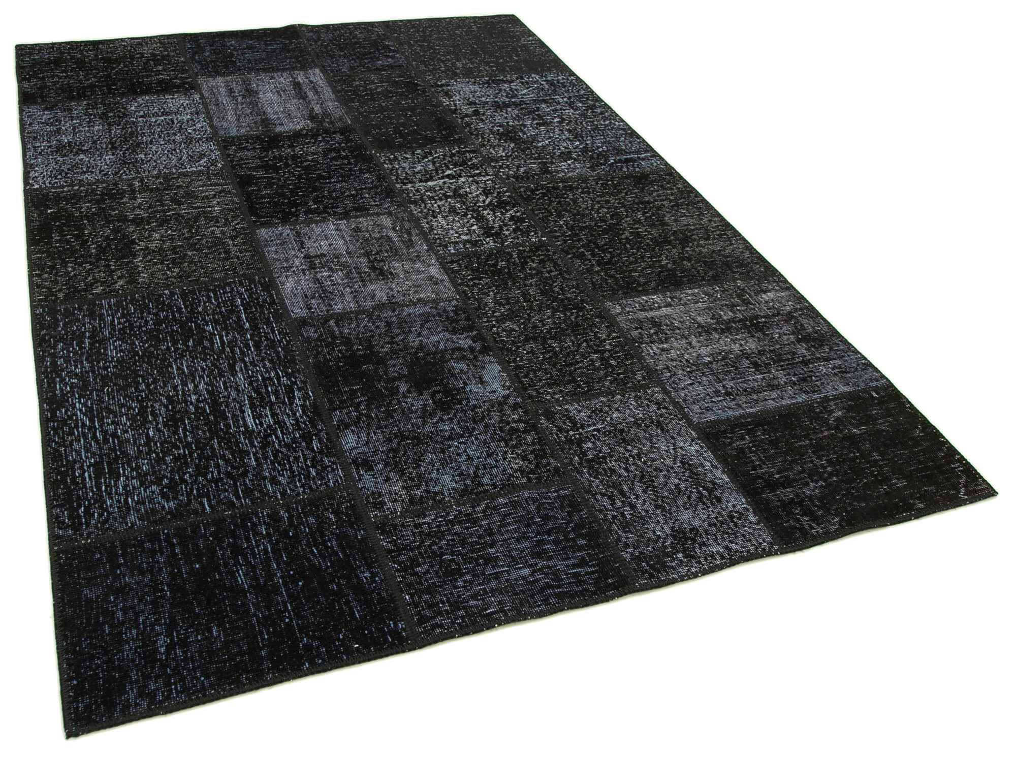 Handmade turkish overdyed 171 cm x 243 cm black patchwork carpet