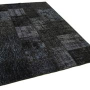 Handmade turkish overdyed 171 cm x 243 cm black patchwork carpet