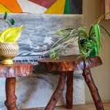 Brutalist sofa tip table in solid wood