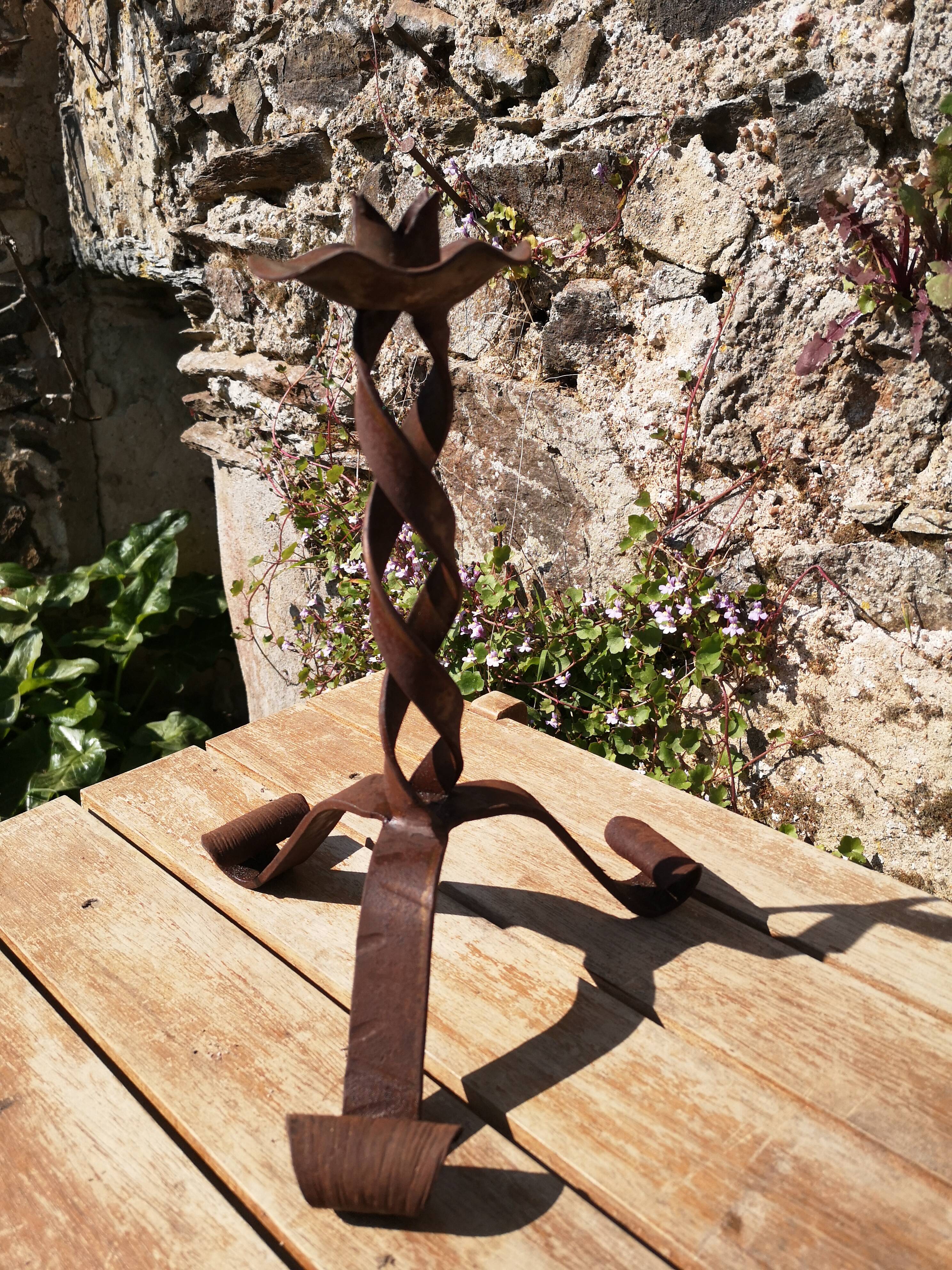 Brutalist wrought iron candle holder