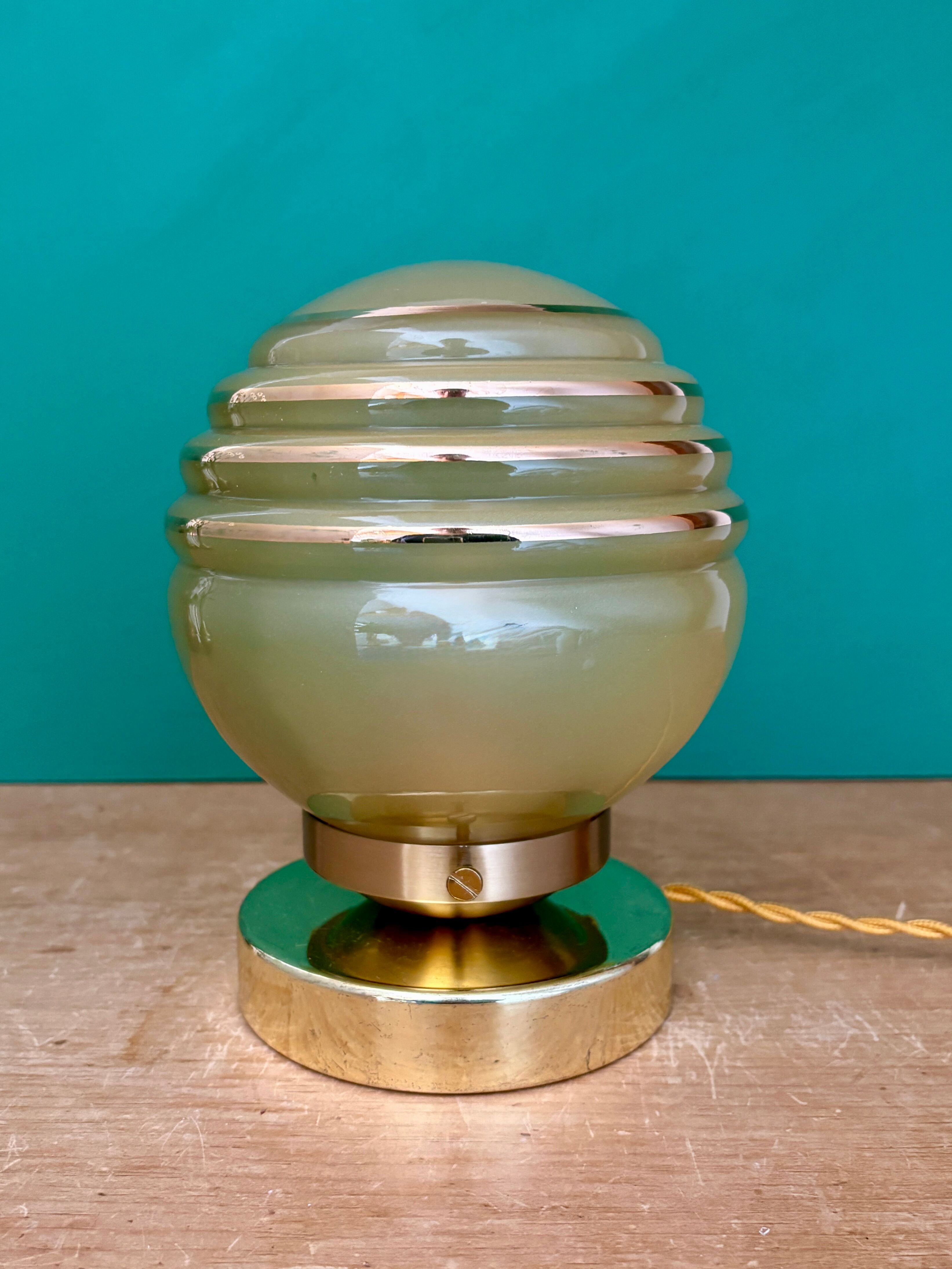 Vintage yellow and gold glass globe table lamp