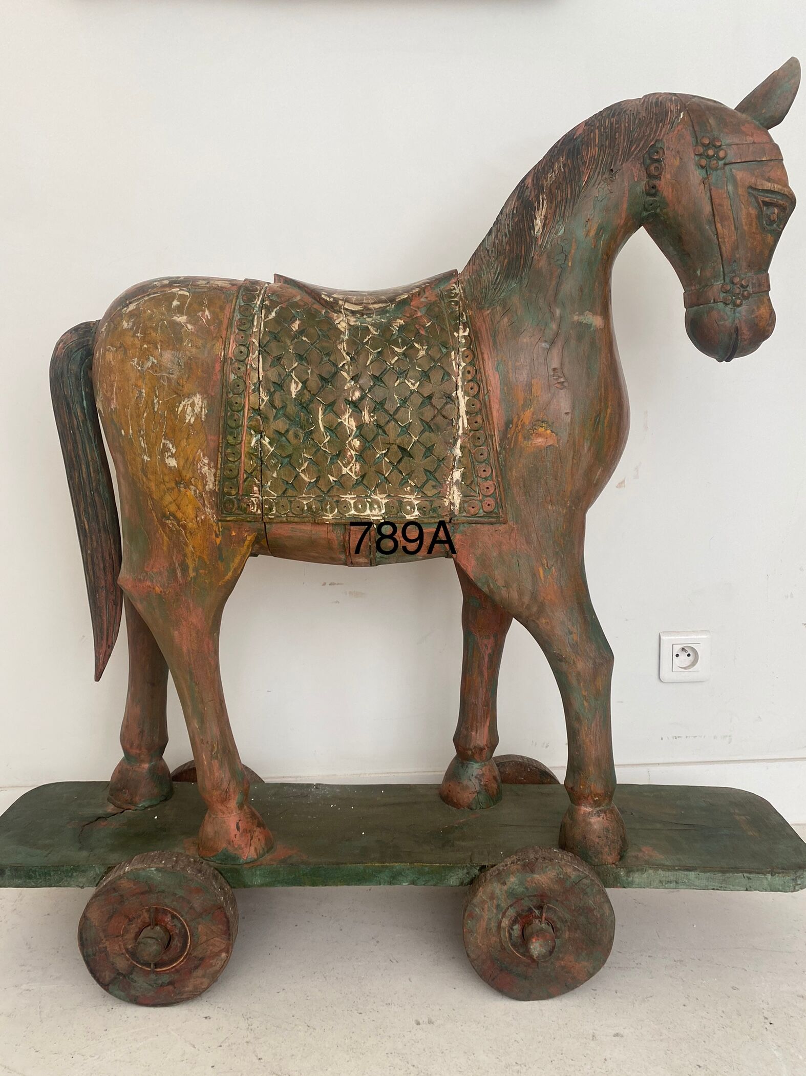 Indian temple horse in polychrome wood