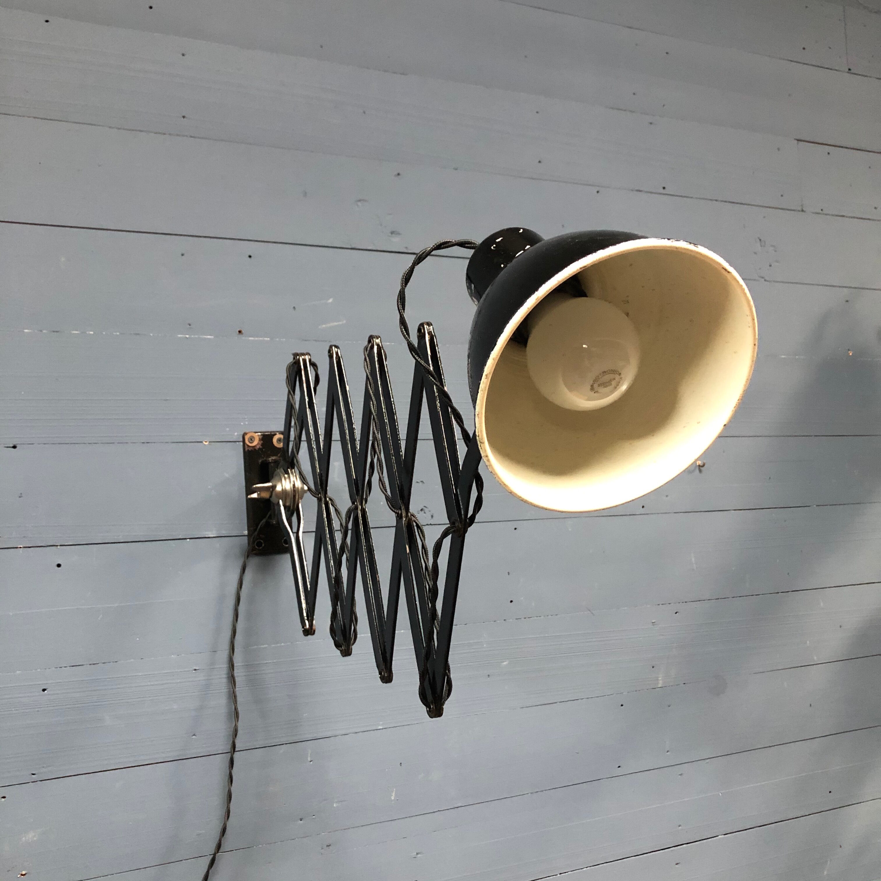 XL black scissor lamp from PeHaWe Leuchten Dresden, German 1940s