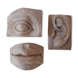 Carved mid-century wooden abstract face artwork sculpture