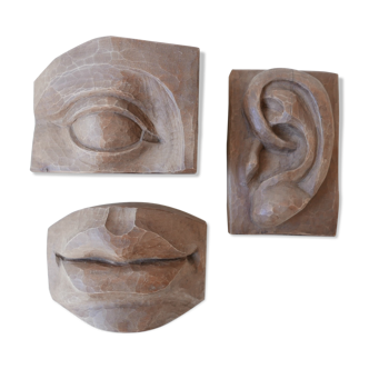Carved mid-century wooden abstract face artwork sculpture