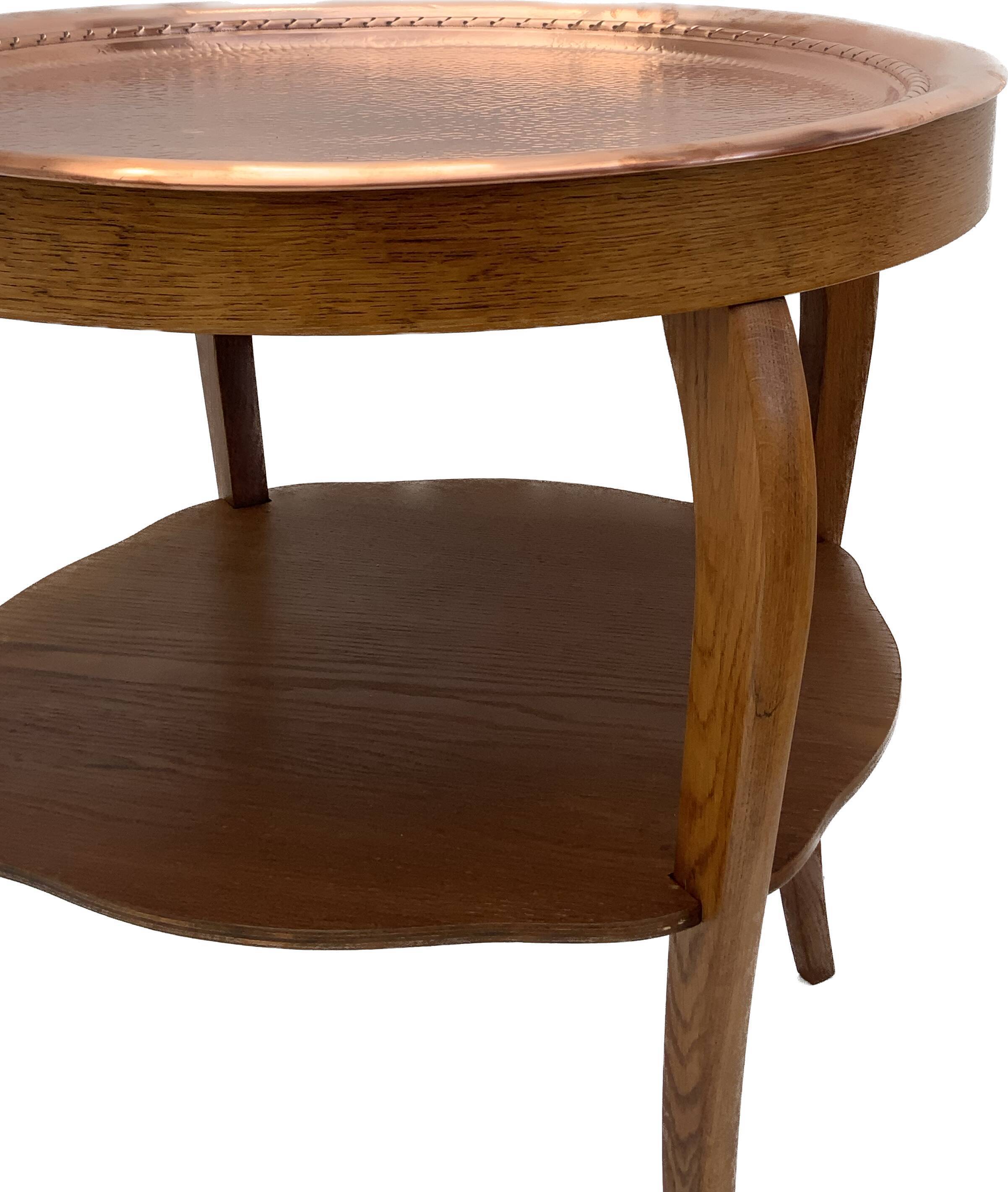 Art deco side table, copper top 1930s