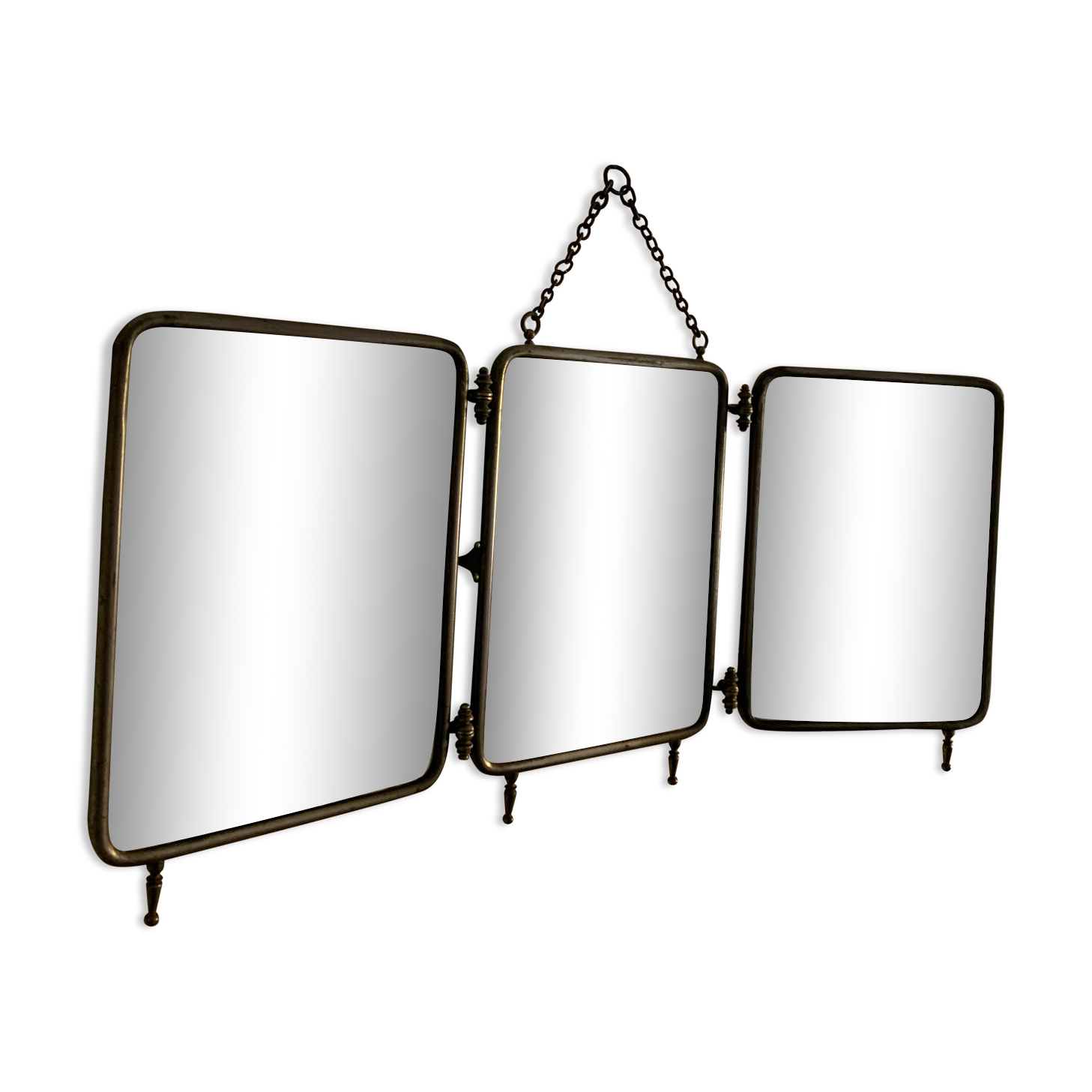 Vintage mirror 1930 triptych beveled barber crystal - 28 x 58 cm