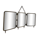 Vintage mirror 1930 triptych beveled barber crystal - 28 x 58 cm