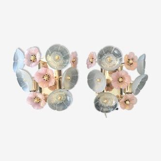 Murano pair of sconces in flower model 1980