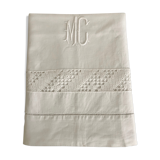 Old linen, sheet with lace and monogram MC