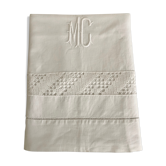 Old linen, sheet with lace and monogram MC