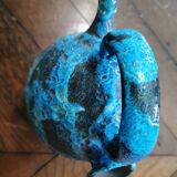 Pichet broc en céramique raku bleu émaillé