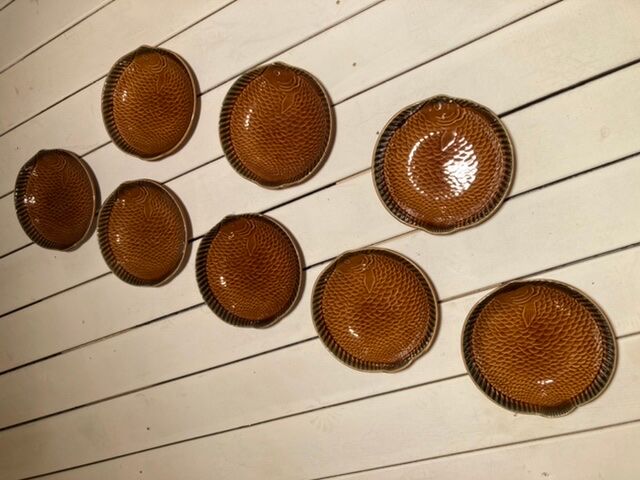 Series of 8 hollow plates Sarreguemines fish