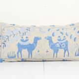 16" x 32" Vintage Animal Suzani Pillow Cover, Camel Patterns Hippie Long Cushion Cover 1960s Handmade