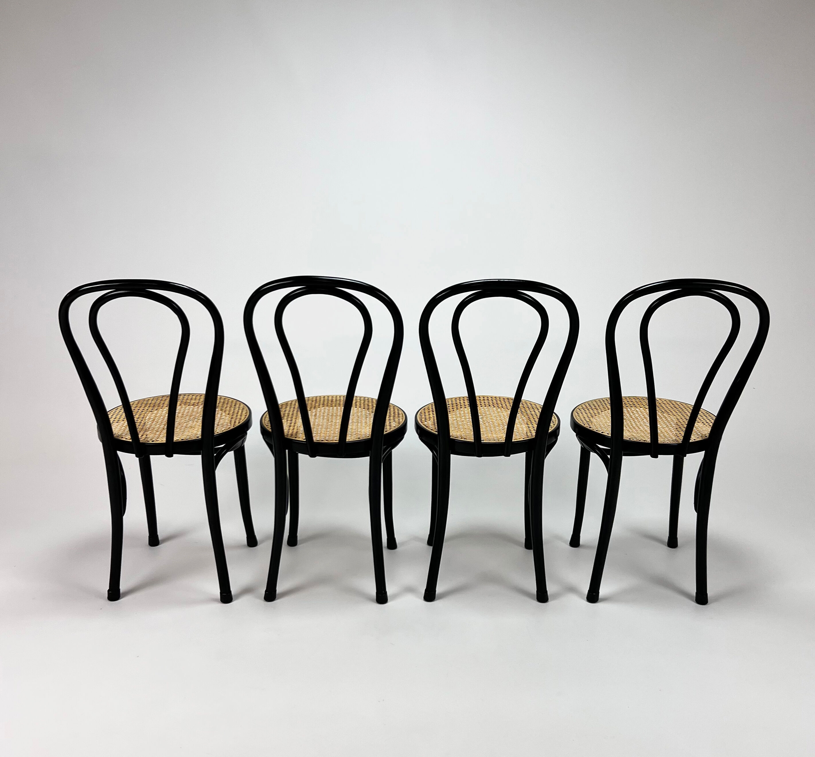 Set of 4 Bentwood and Cane Cafe Dining Chairs, 1990s