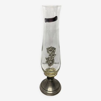 20th century glass soliflore vase with pewter decor