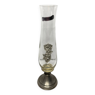 20th century glass soliflore vase with pewter decor