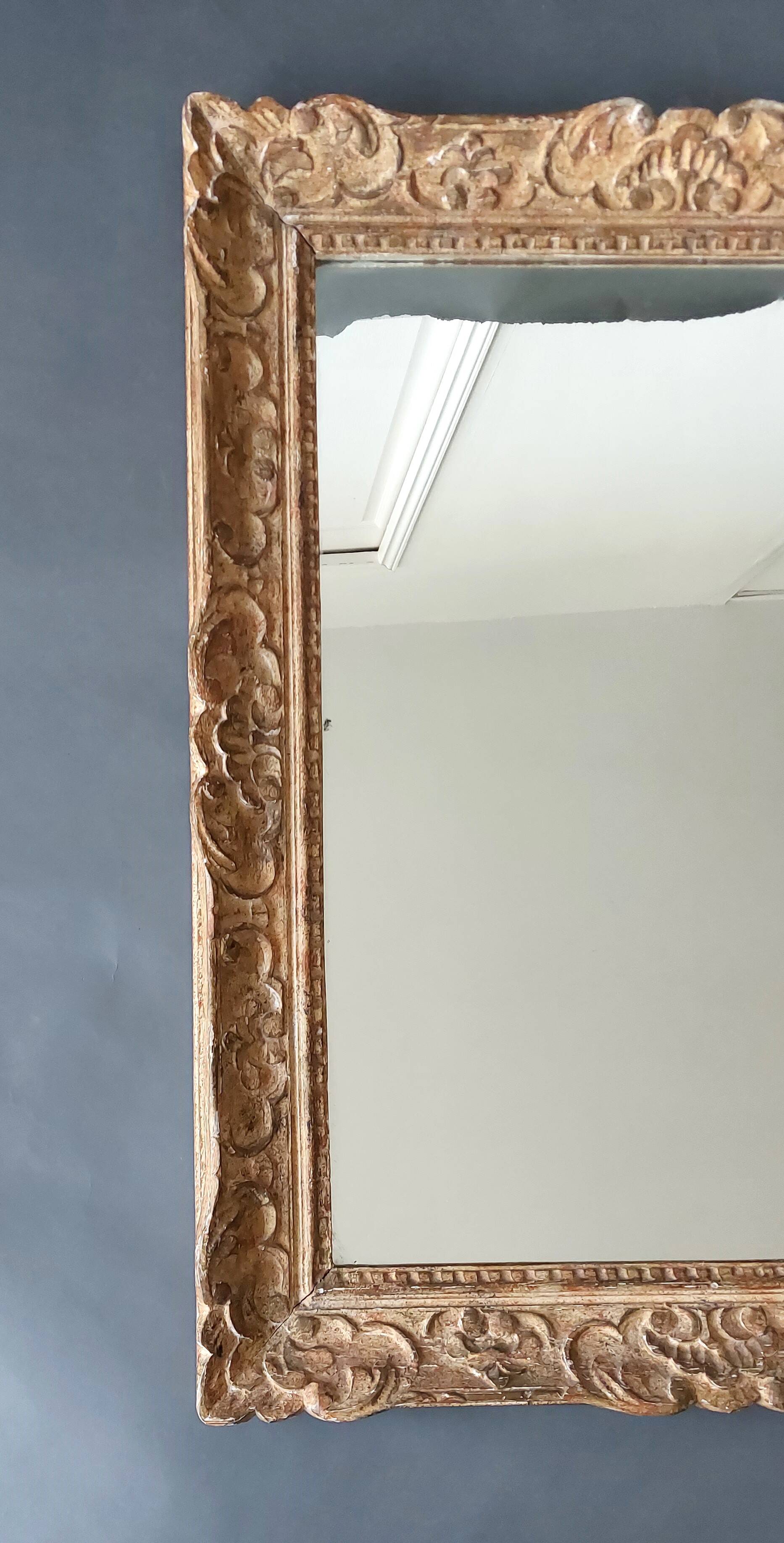 Large Montparnasse rocaille style frame in carved wood mounted in mirror.