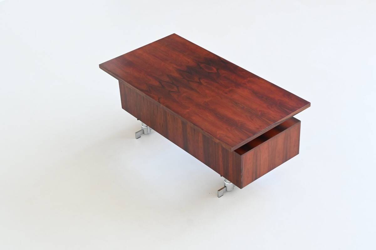 Danish floating writing desk in rosewood and chrome Denmark 1960