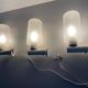 Set of 3 semi-transparent glass and white metal wall lights, 1960, Germany