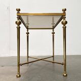 Mid-century Hollywood neoclassical brass and glass side or bedside tables attributed to Vereinigte Werkstätten, Germany, 1960s, set of 2.