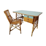 Bureau Louis Sognot et sa chaise en rotin