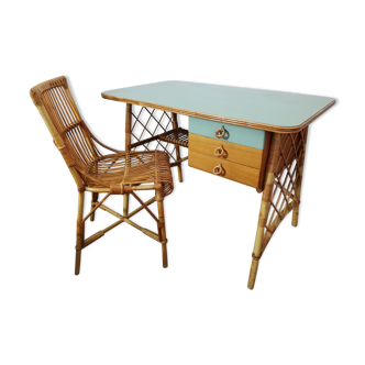 Louis Sognot desk and his rattan chair