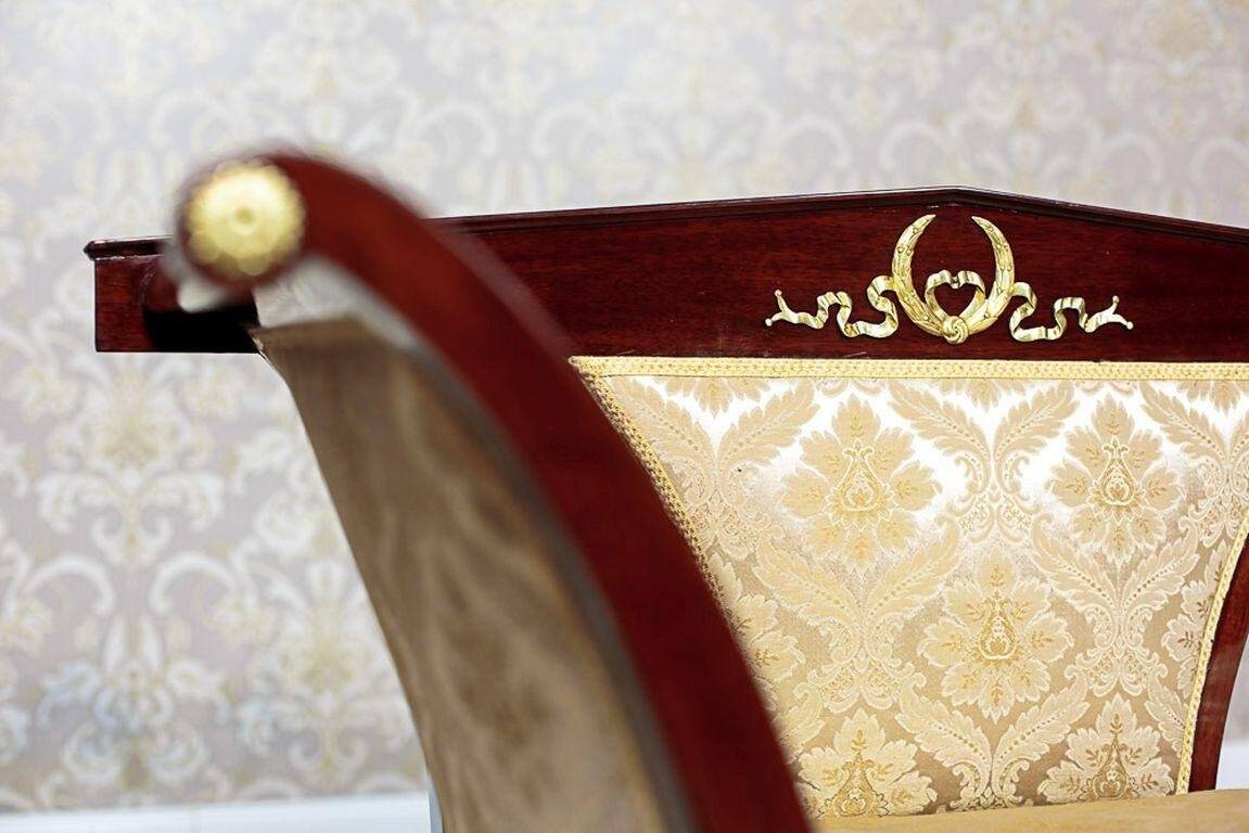 Antique Chaise Lounge in Yellow Fabric with Brass Details, 1890s