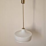 Rare Midcentury Brass and Milk Glass Pendant Kamenicky Senov, 1970s