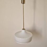 Rare Midcentury Brass and Milk Glass Pendant Kamenicky Senov, 1970s