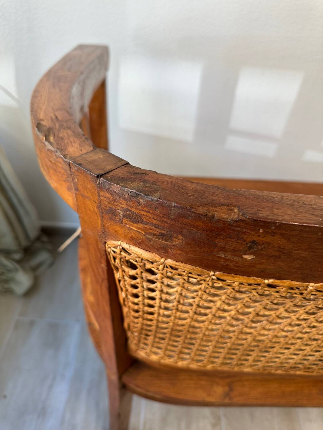 Art Deco wooden and cane bench