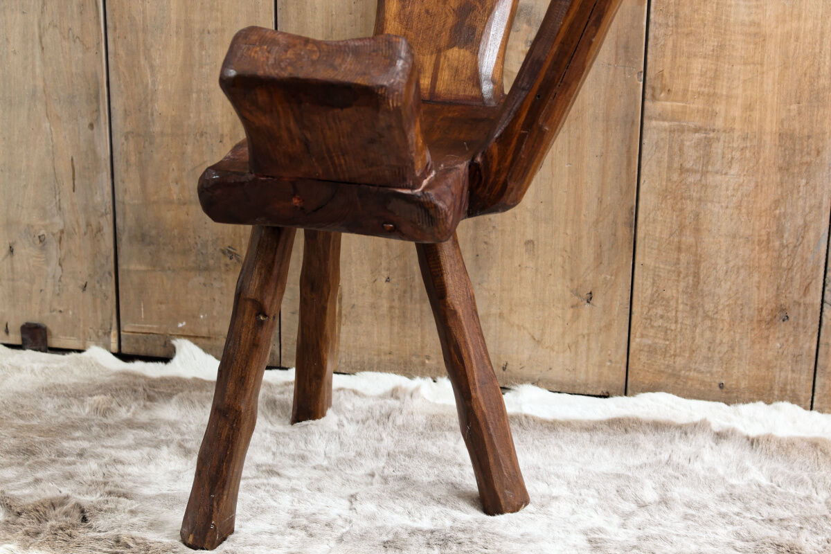 Pair of brutalist chairs made of raw wood