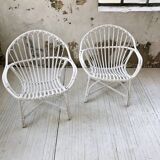 Paire de fauteuils en rotin blancs