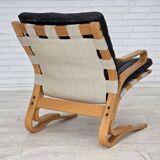 1970s, Norwegian design, armchair model "Kengu", leather, bent wood.