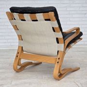 1970s, Norwegian design, armchair model "Kengu", leather, bent wood.