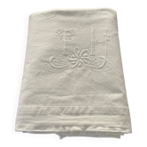 Linen/cotton embroidered sheet.  Monogram TH